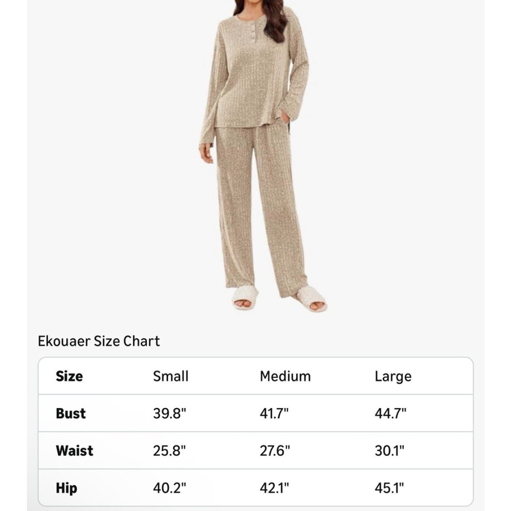 Ekouaer Womens Ribbed Knit Lounge Set Long Sleeve Henley Neck Size L - Picture 5 of 6